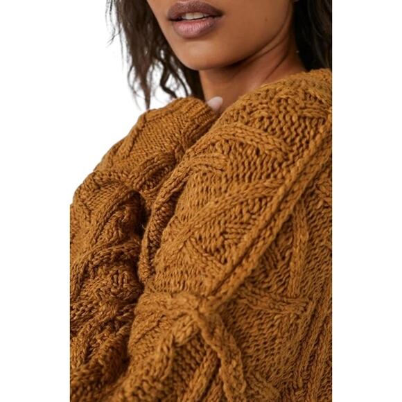 Free People NWT Isla Cable Stitch Tunic Sweater Spice Cake Oversized Size M - Picture 13 of 13